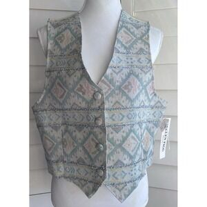 Vintage Pastel Tapestry Vest Boho Southwest Aztec‎ Woven Button Front M USA NWT
